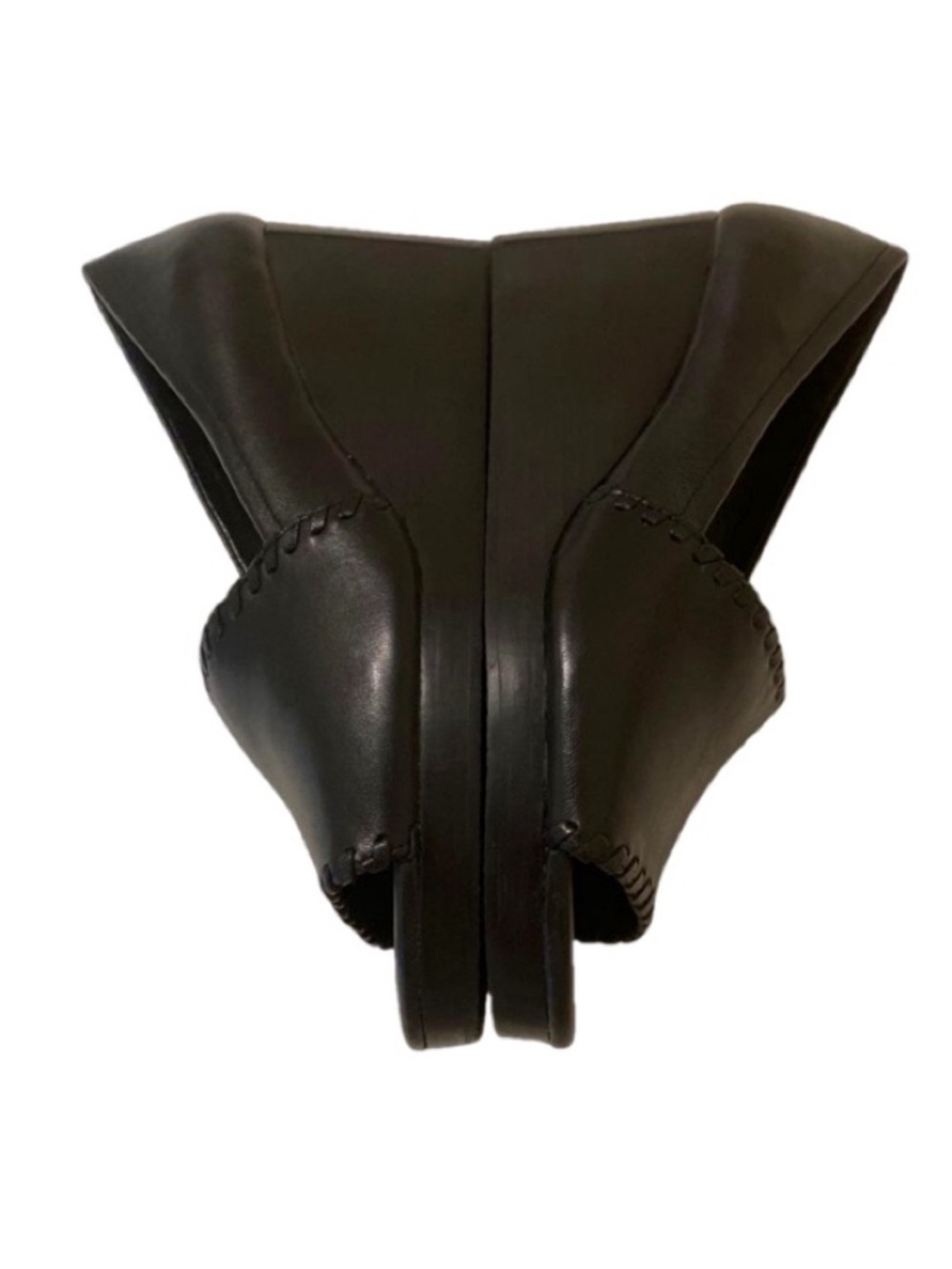 Jack Rogers Palmer Black Leather Stacked Wedge Sandals Whipstitch Trim - Picture 9 of 9